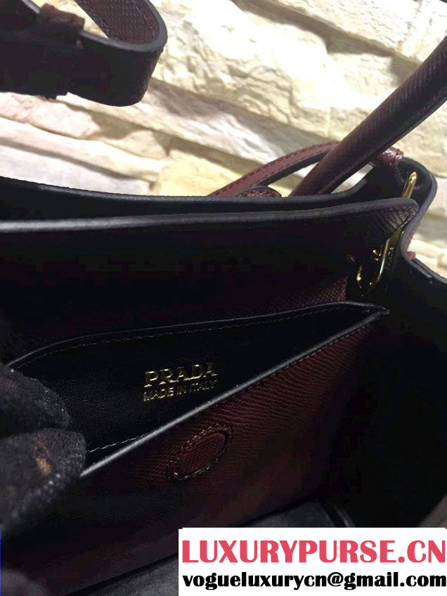 Prada Saffiano Cuir Leather Double Tote Mini Bag BN2668 Burgundy 2015