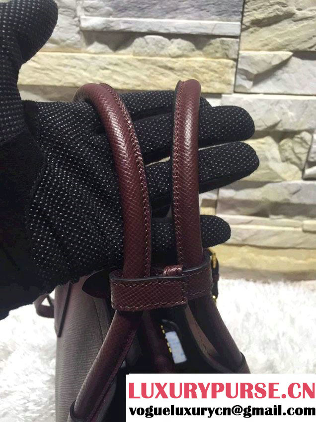 Prada Saffiano Cuir Leather Double Tote Mini Bag BN2668 Burgundy 2015