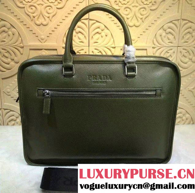 Prada Saffiano Leather Briefcase Bag VA1052 Green