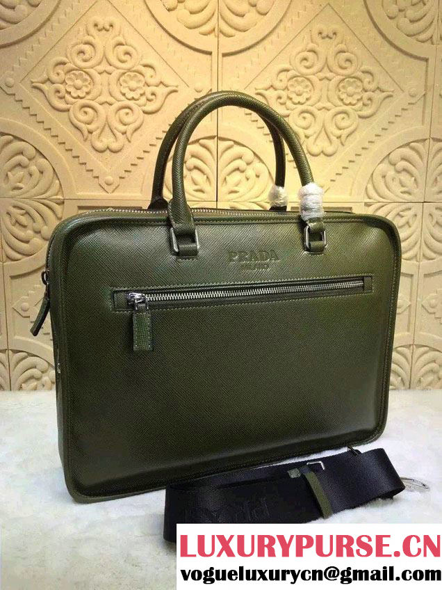 Prada Saffiano Leather Briefcase Bag VA1052 Green