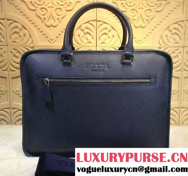 Prada Saffiano Leather Briefcase Bag VA1052 Royal Blue