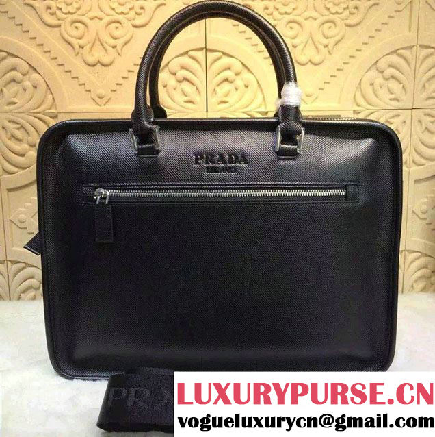 Prada Saffiano Leather Briefcase Bag VA1052 Black