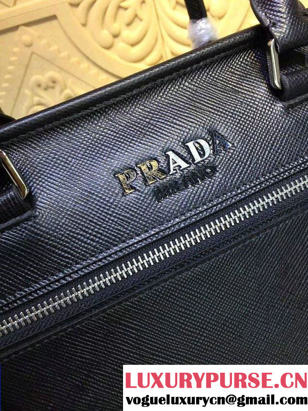 Prada Saffiano Leather Briefcase Bag VA1052 Black