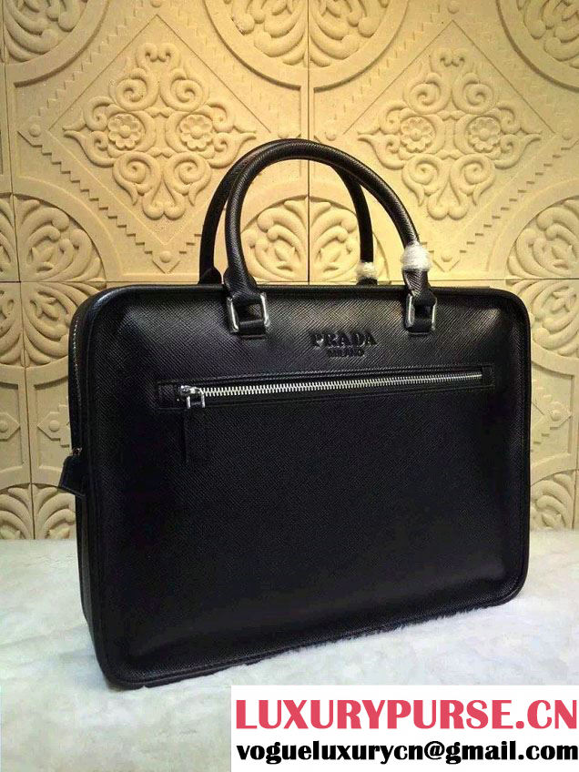 Prada Saffiano Leather Briefcase Bag VA1052 Black