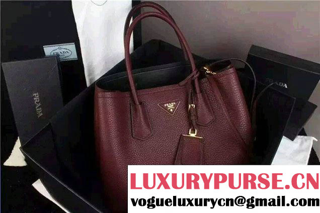 Prada Saffiano Cuir Leather Tote Small Bag BN2775 Burgundy 2015