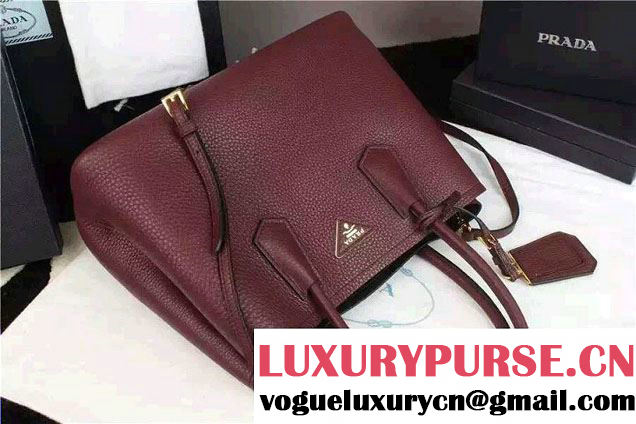 Prada Saffiano Cuir Leather Tote Small Bag BN2775 Burgundy 2015