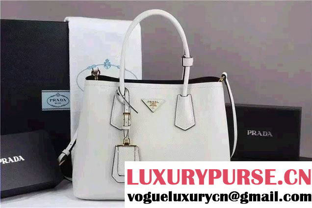 Prada Saffiano Cuir Leather Tote Small Bag BN2775 White 2015