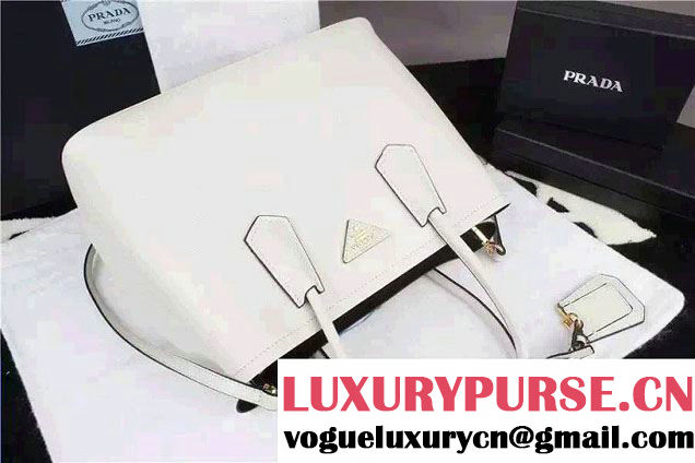 Prada Saffiano Cuir Leather Tote Small Bag BN2775 White 2015