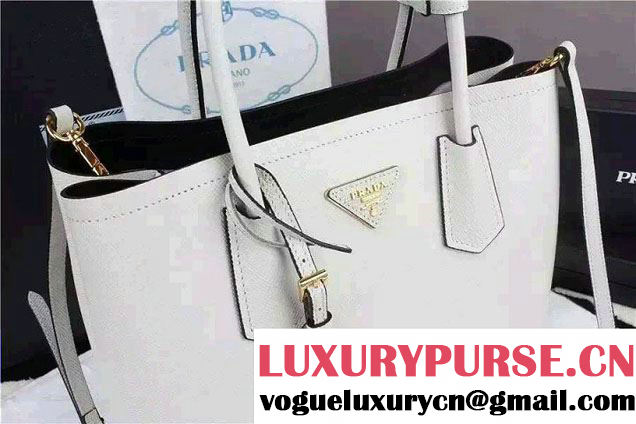 Prada Saffiano Cuir Leather Tote Small Bag BN2775 White 2015