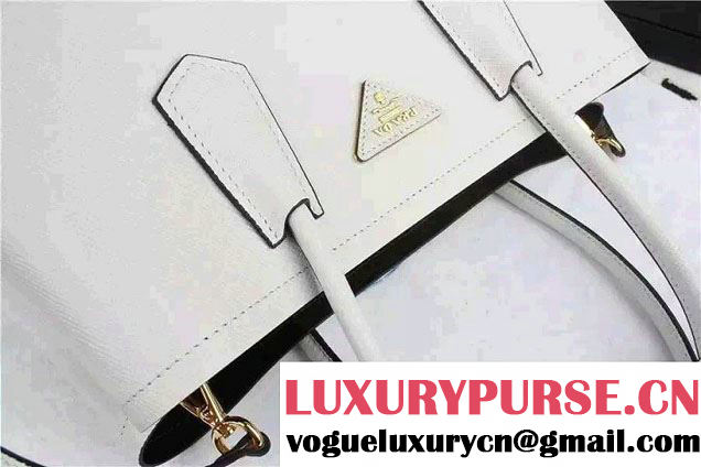 Prada Saffiano Cuir Leather Tote Small Bag BN2775 White 2015