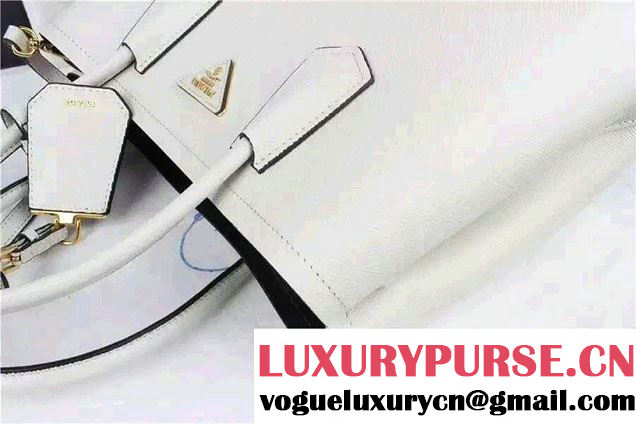 Prada Saffiano Cuir Leather Tote Small Bag BN2775 White 2015