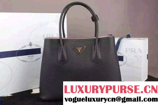 Prada Saffiano Cuir Leather Tote Small Bag BN2775 Black/Pink 2015