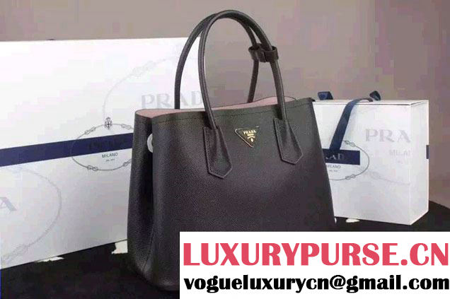 Prada Saffiano Cuir Leather Tote Small Bag BN2775 Black/Pink 2015