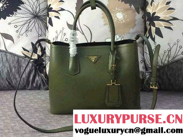 Prada Saffiano Cuir Leather Tote Small Bag BN2775 Dark Green 2015