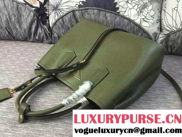 Prada Saffiano Cuir Leather Tote Small Bag BN2775 Dark Green 2015