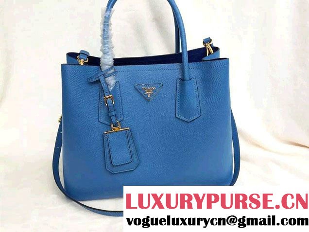 Prada Saffiano Cuir Leather Tote Small Bag BN2775 Blue 2015