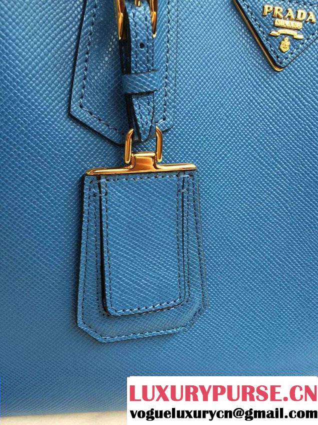Prada Saffiano Cuir Leather Tote Small Bag BN2775 Blue 2015