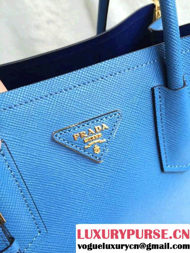 Prada Saffiano Cuir Leather Tote Small Bag BN2775 Blue 2015