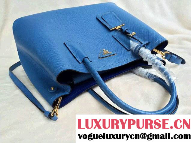 Prada Saffiano Cuir Leather Tote Small Bag BN2775 Blue 2015