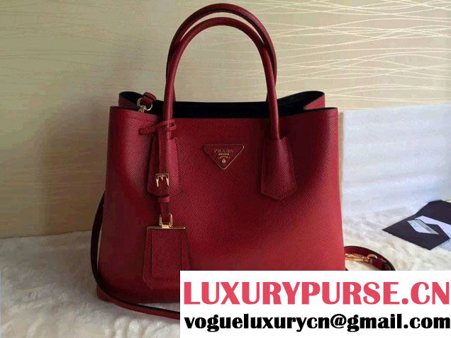 Prada Saffiano Cuir Leather Tote Small Bag BN2775 Red 2015