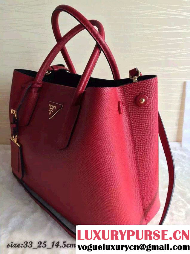 Prada Saffiano Cuir Leather Tote Small Bag BN2775 Red 2015