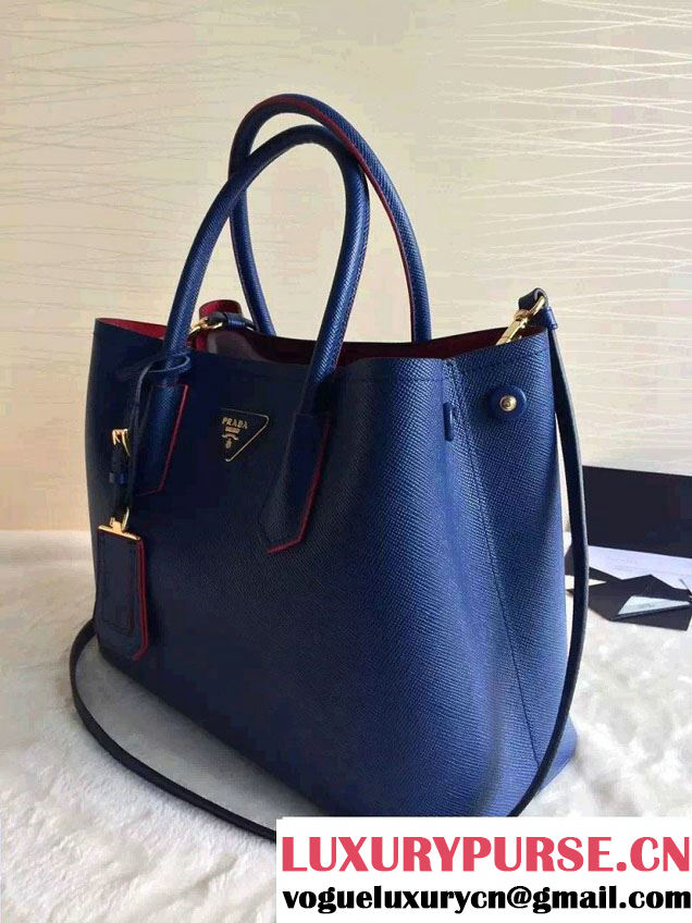 Prada Saffiano Cuir Leather Tote Small Bag BN2775 Royal Blue 2015