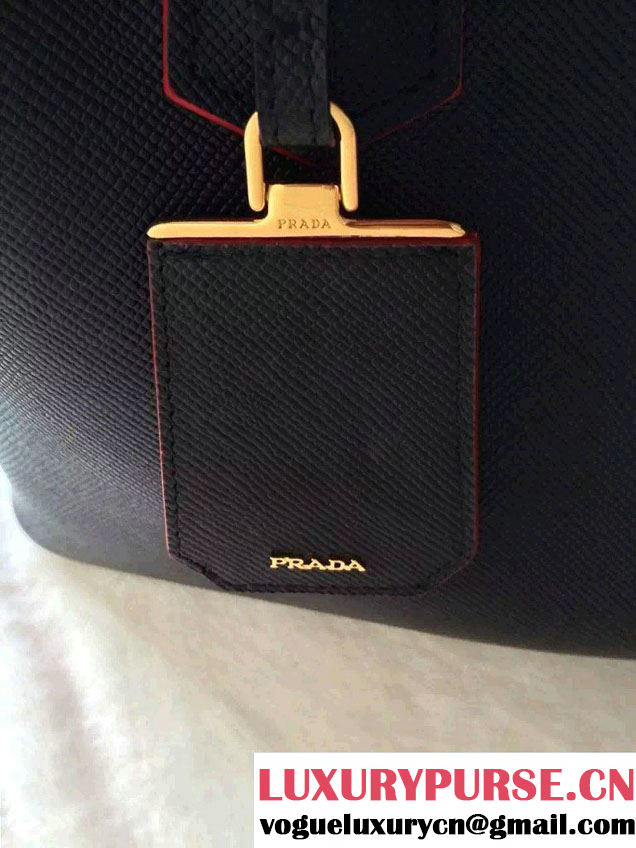Prada Saffiano Cuir Leather Tote Small Bag BN2775 Black/Red 2015