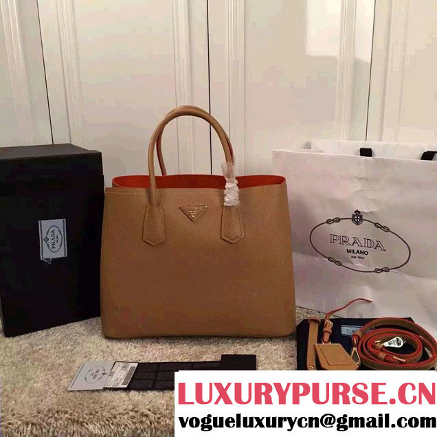 PRADA SAFFIANO CUIR DOUBLE BAG IN APRICOT BN2756