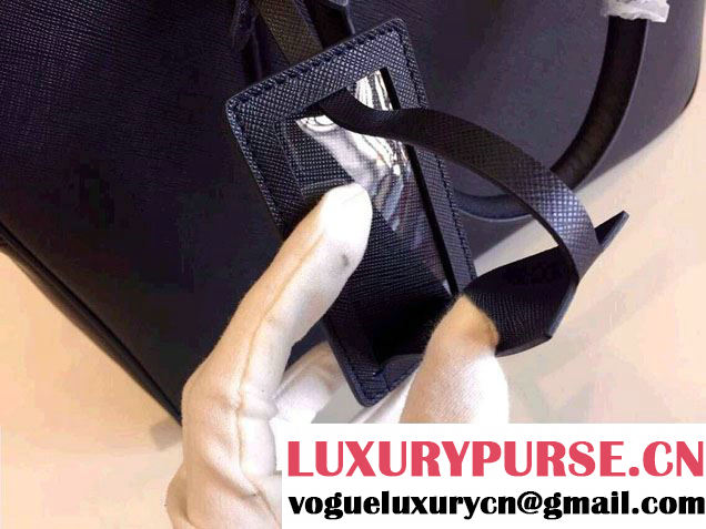 Prada Saffiano Leather Briefcase 2VE891 Dark Blue 2016