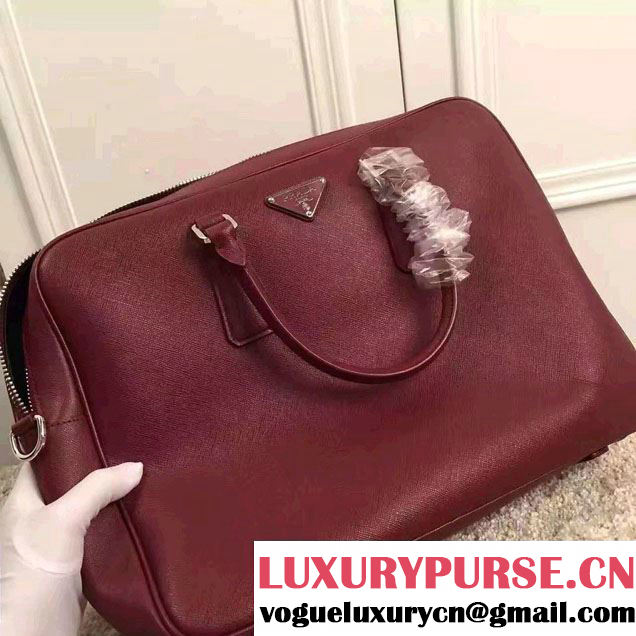 Prada Saffiano Leather Briefcase 2VE891 Dark Red 2016