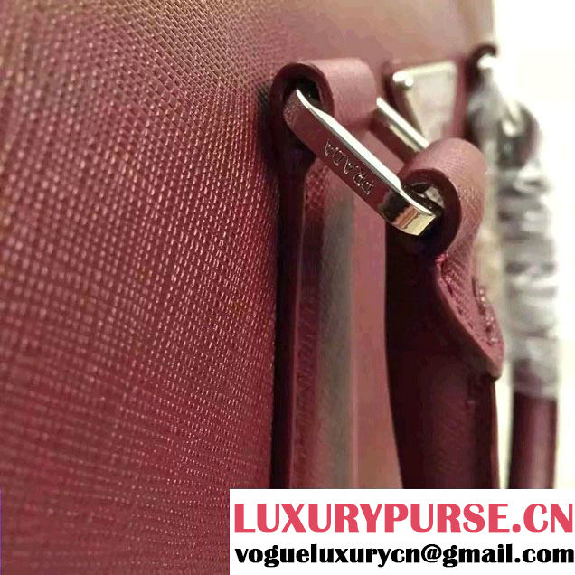 Prada Saffiano Leather Briefcase 2VE891 Dark Red 2016