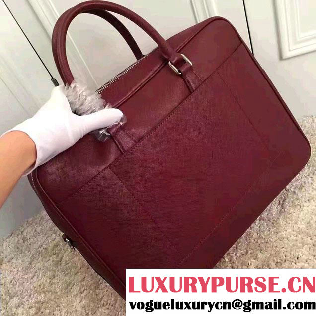 Prada Saffiano Leather Briefcase 2VE891 Dark Red 2016