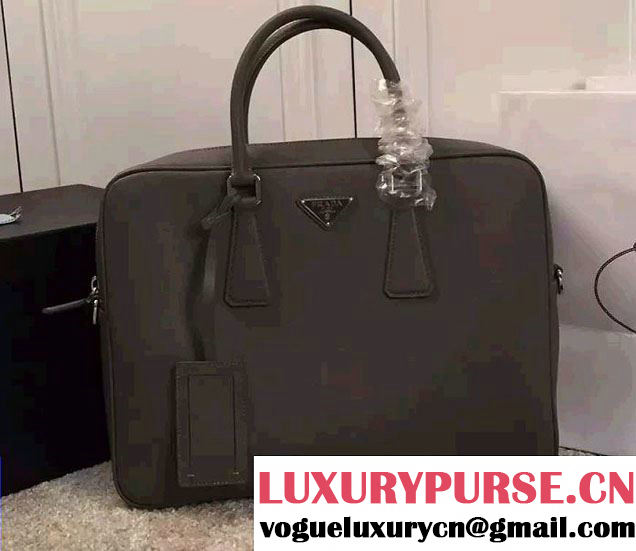 Prada Saffiano Leather Briefcase 2VE891 Gray 2016