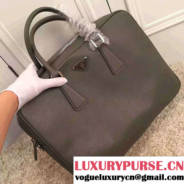 Prada Saffiano Leather Briefcase 2VE891 Gray 2016