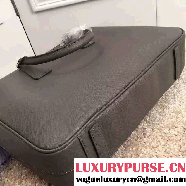 Prada Saffiano Leather Briefcase 2VE891 Gray 2016