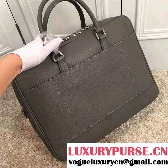 Prada Saffiano Leather Briefcase 2VE891 Gray 2016