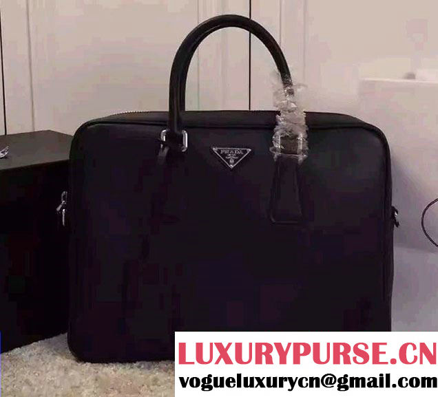 Prada Saffiano Leather Briefcase 2VE891 Black 2016