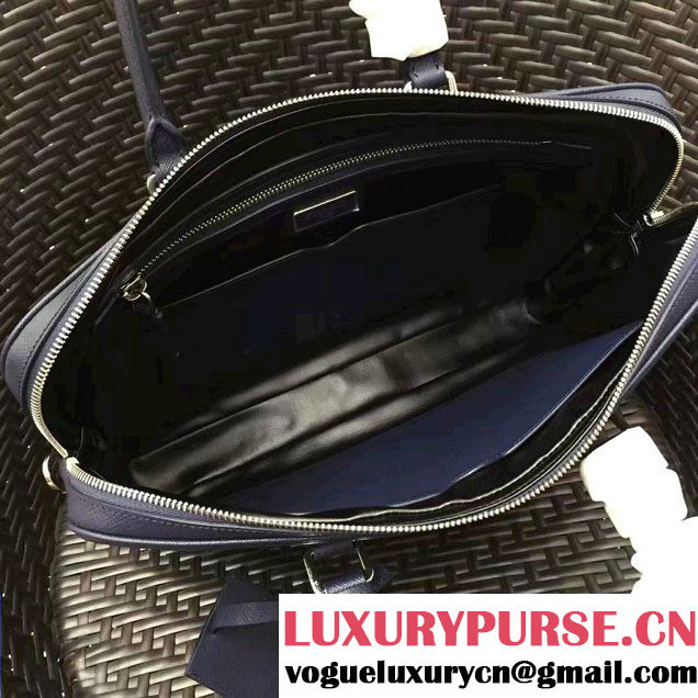 Prada Saffiano Leather Briefcase 2VE368 Dark Blue/Blue 2016
