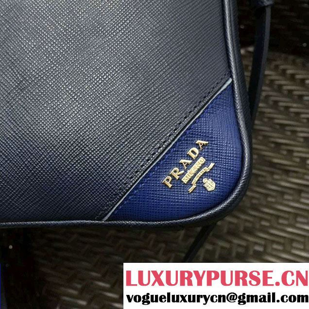 Prada Saffiano Leather Briefcase 2VE368 Dark Blue/Blue 2016