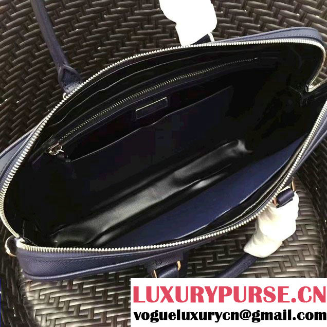 Prada Saffiano Leather Briefcase 2VE368 Dark Blue 2016
