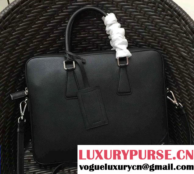 Prada Saffiano Leather Briefcase 2VE368 Black 2016