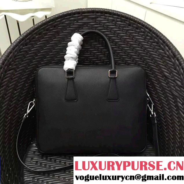 Prada Saffiano Leather Briefcase 2VE368 Black 2016