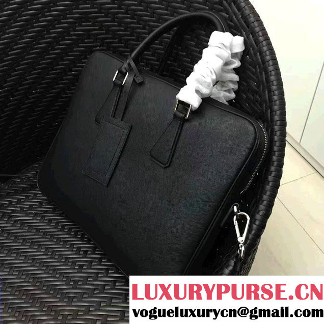 Prada Saffiano Leather Briefcase 2VE368 Black 2016