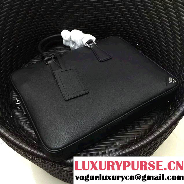 Prada Saffiano Leather Briefcase 2VE368 Black 2016