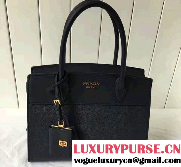 Prada Esplanade Saffiano And Calf Leather Tote Medium Bag 1BA046 Dark Blue 2017