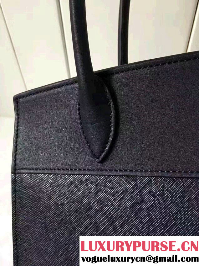 Prada Esplanade Saffiano And Calf Leather Tote Medium Bag 1BA046 Dark Blue 2017