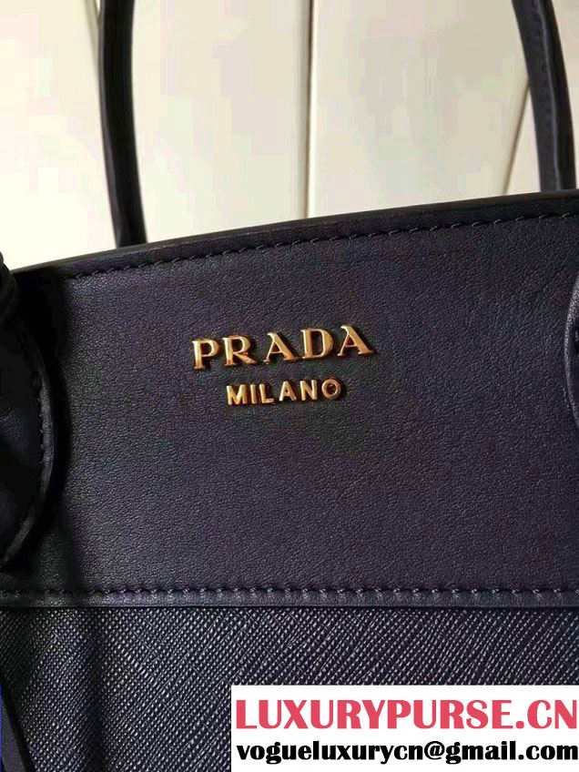 Prada Esplanade Saffiano And Calf Leather Tote Medium Bag 1BA046 Dark Blue 2017