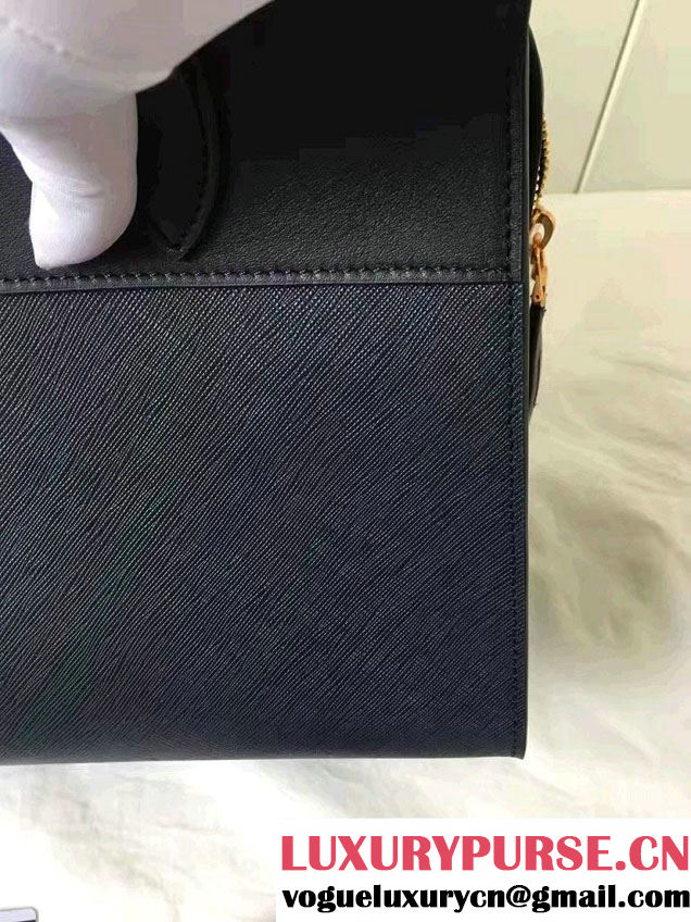 Prada Esplanade Saffiano And Calf Leather Tote Medium Bag 1BA046 Dark Blue 2017