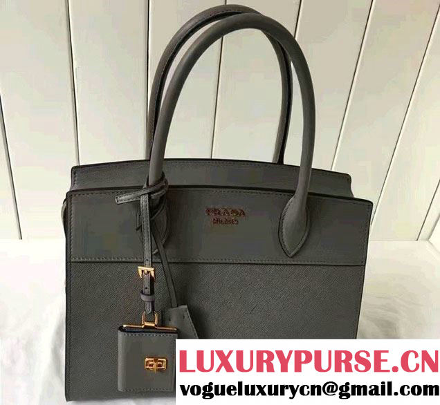 Prada Esplanade Saffiano And Calf Leather Tote Medium Bag 1BA046 Gray 2017