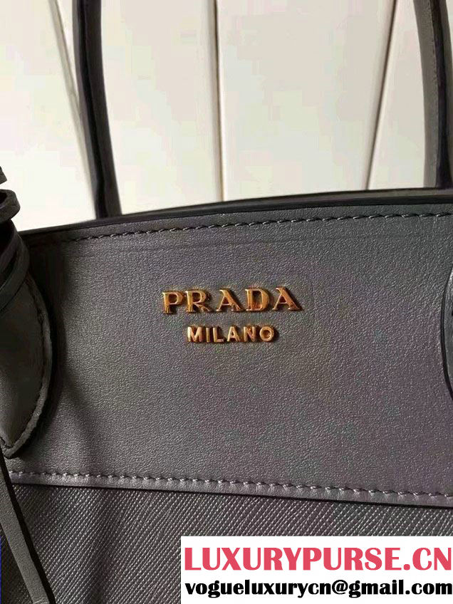 Prada Esplanade Saffiano And Calf Leather Tote Medium Bag 1BA046 Gray 2017